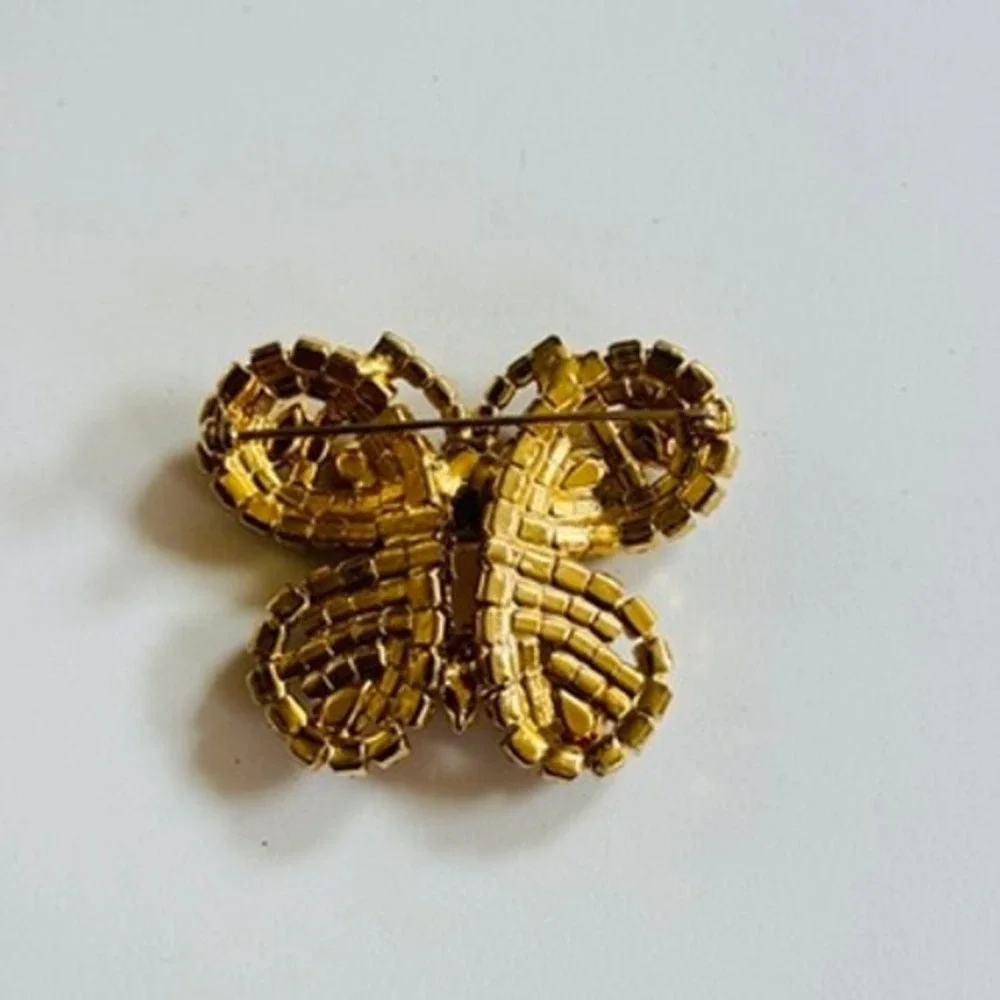 VTG‎ Estate Butterfly Pin Brooch Clear crystal rhinestone Gold tone Critter rare